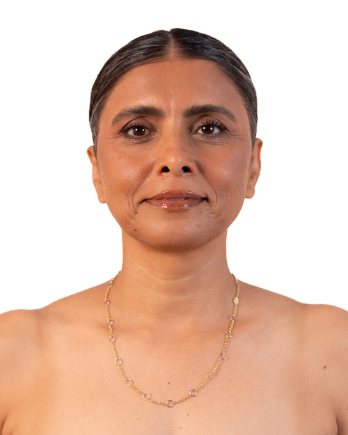 MAISON MEGH Mega Linky Chain Circle jewelry featuring interconnected circular links on a silver chain.