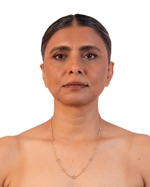 MAISON MEGH Mega Linky Chain Square jewelry piece featuring interconnected square links in a sleek, modern design.