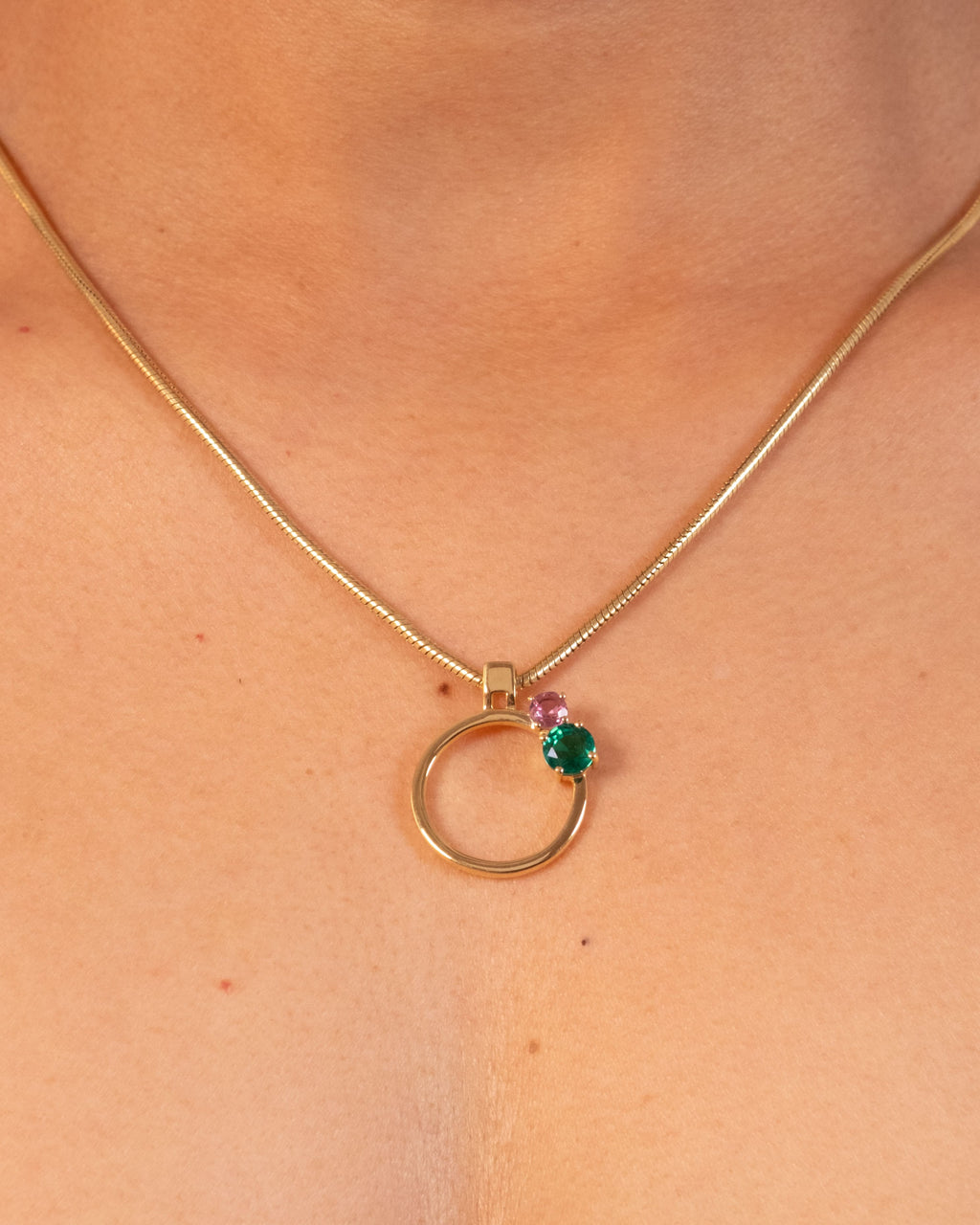Gold MTW Duo Pendant necklace from MAISON MEGH featuring two overlapping circular pendants with a sleek finish.