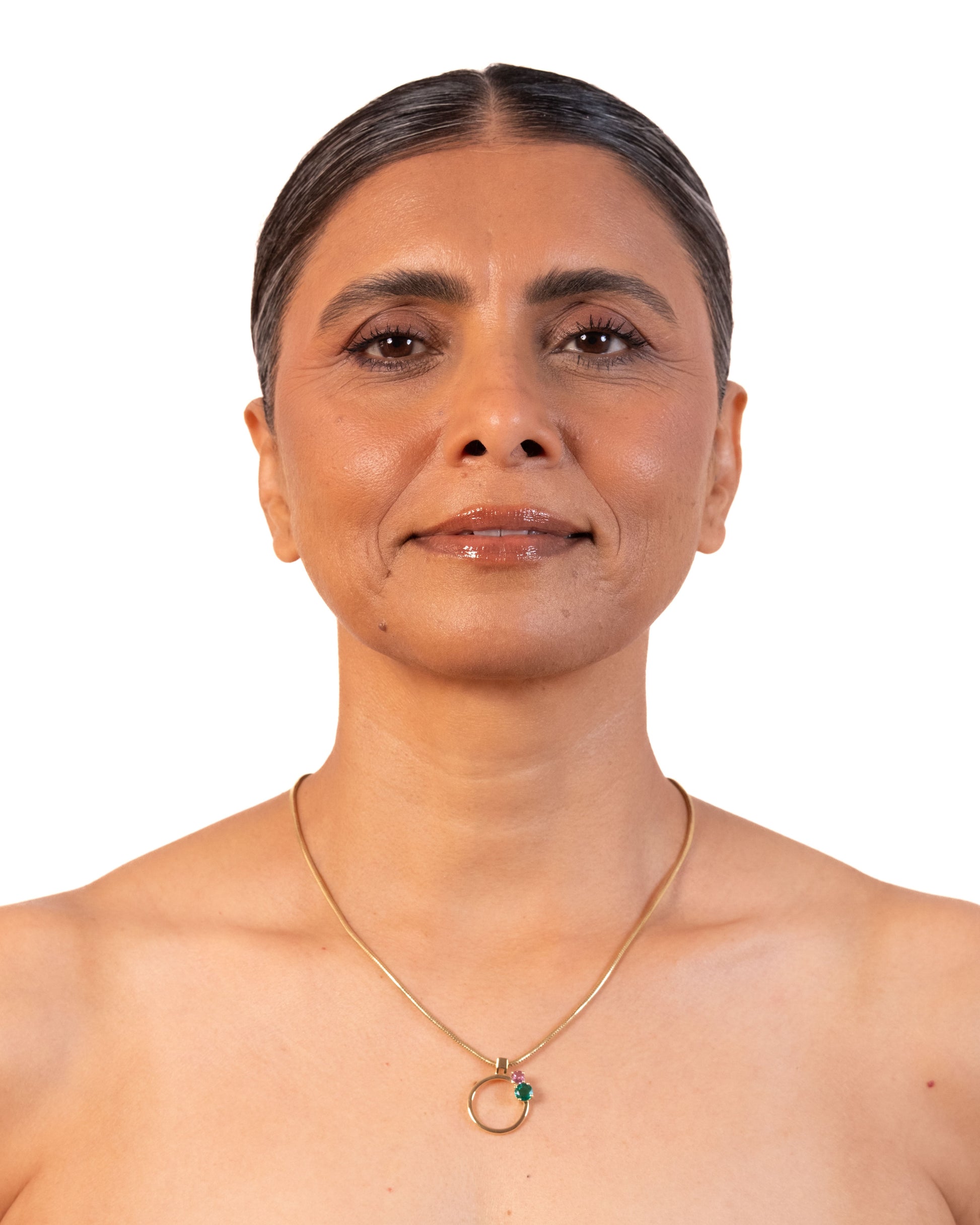 Gold MTW Duo Pendant by MAISON MEGH featuring layered chain design on a sleek necklace.