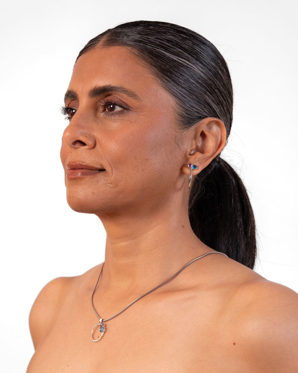 Silver Duo Pendant necklace by MAISON MEGH featuring two interconnected pendant charms on a sleek chain